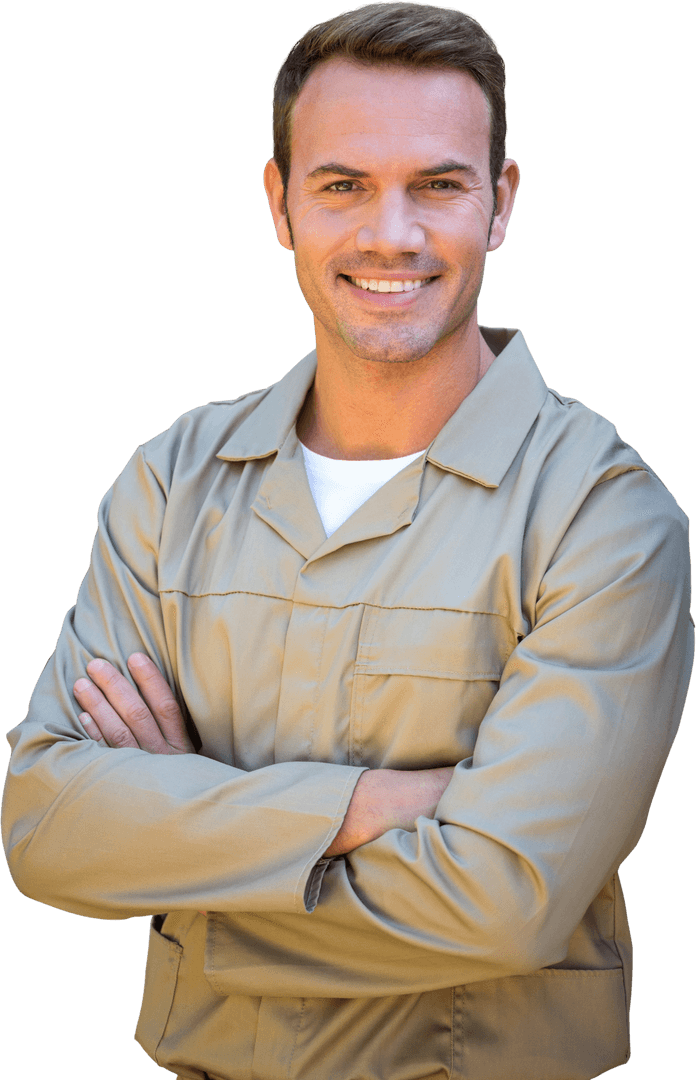 Confident Delivery Man with Arms Crossed on Transparent Background
