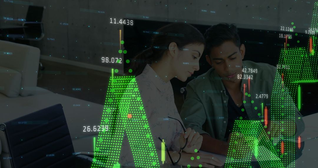 Diverse Colleagues Analyzing Digital Data Charts in Office Setting