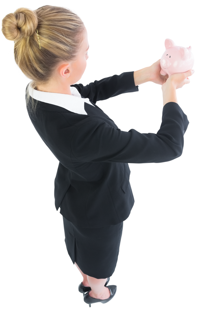 Transparent Blonde Businesswoman Holding Pink Piggy Bank - Download Free Stock Images Pikwizard.com