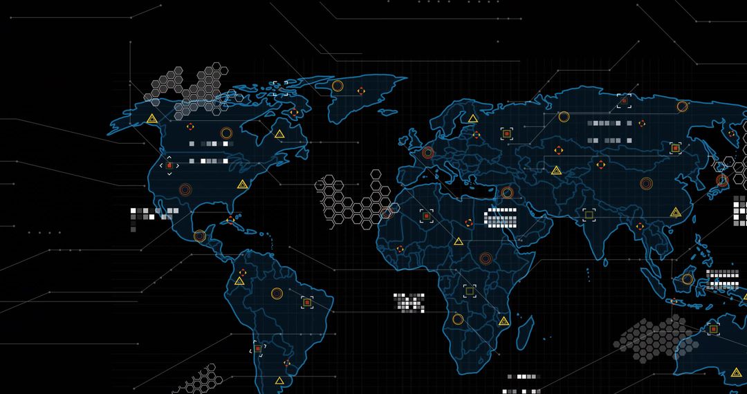 Futuristic Digital World Map with Cyber Intelligence Interface
