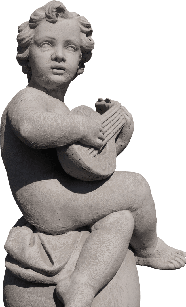 Transparent Stone Sculpture Cherub with Musical Instrument