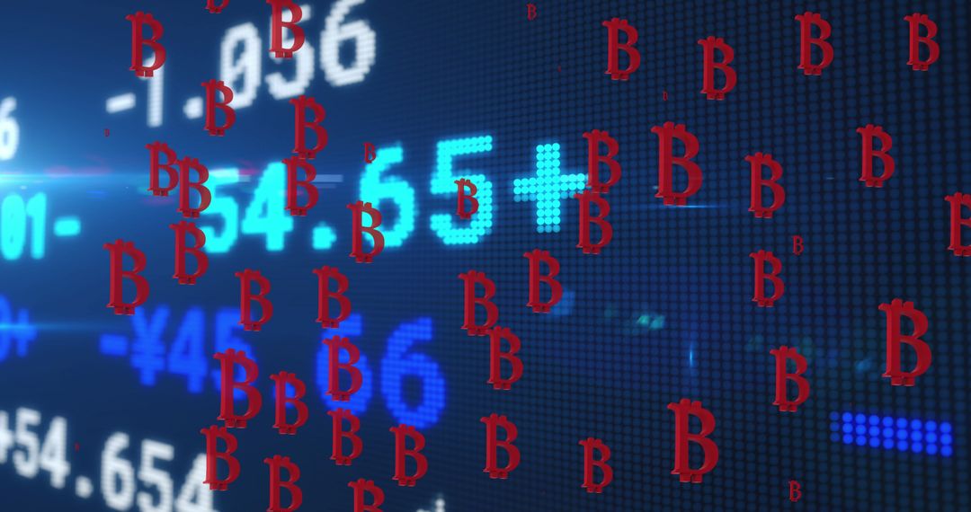 Bitcoin Symbols Over Stock Market Displays