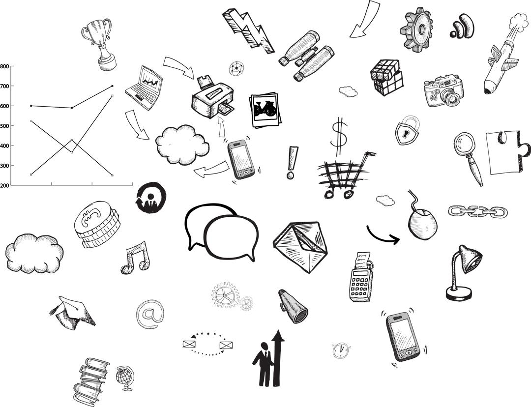 Transparent Communication and Technology Icons with Office Tools