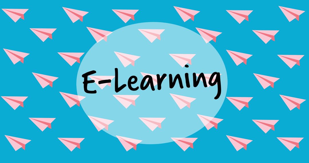 E-Learning Concept with Flying Paper Planes on Blue Background