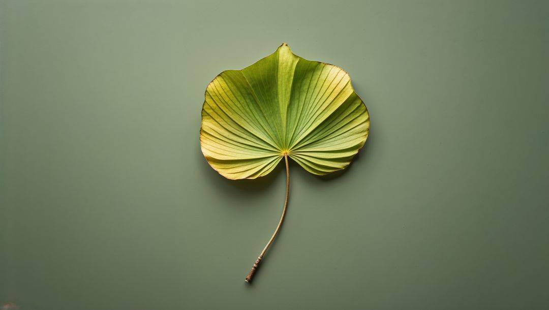 Elegant Fan-Shaped Leaf on Matte Green Background