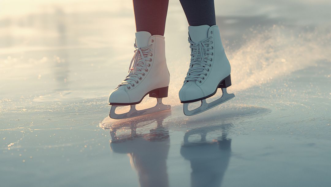 Graceful Motion of Female Ice Skater on Frosty Surface