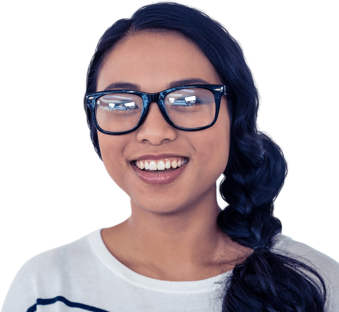 Smiling Asian Woman in Transparent Background with Glasses