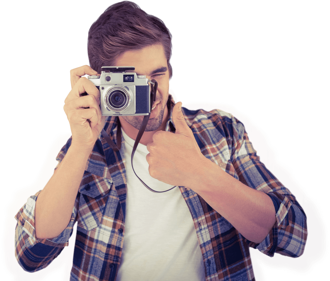 Transparent Hipster with Camera Showing Thumbs Up
