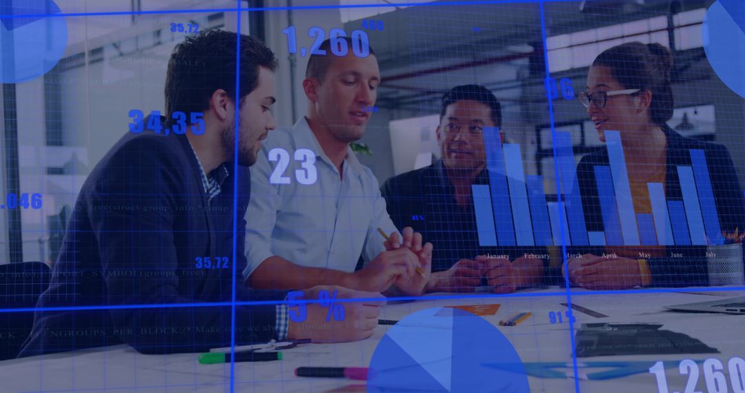 Diverse Team Collaborating with Financial Data Projections