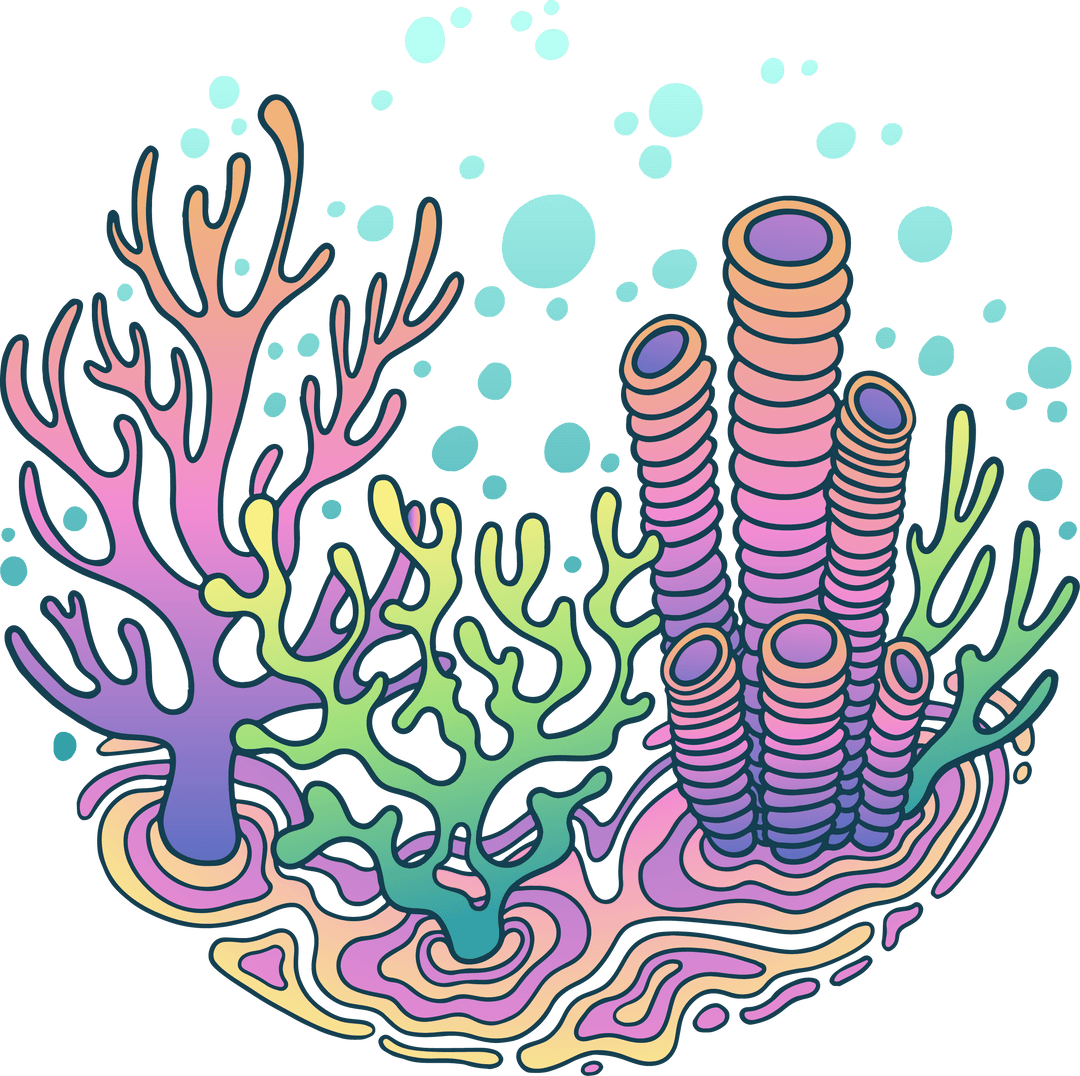 Pastel Coral Reef Ecosystem on Transparent Background