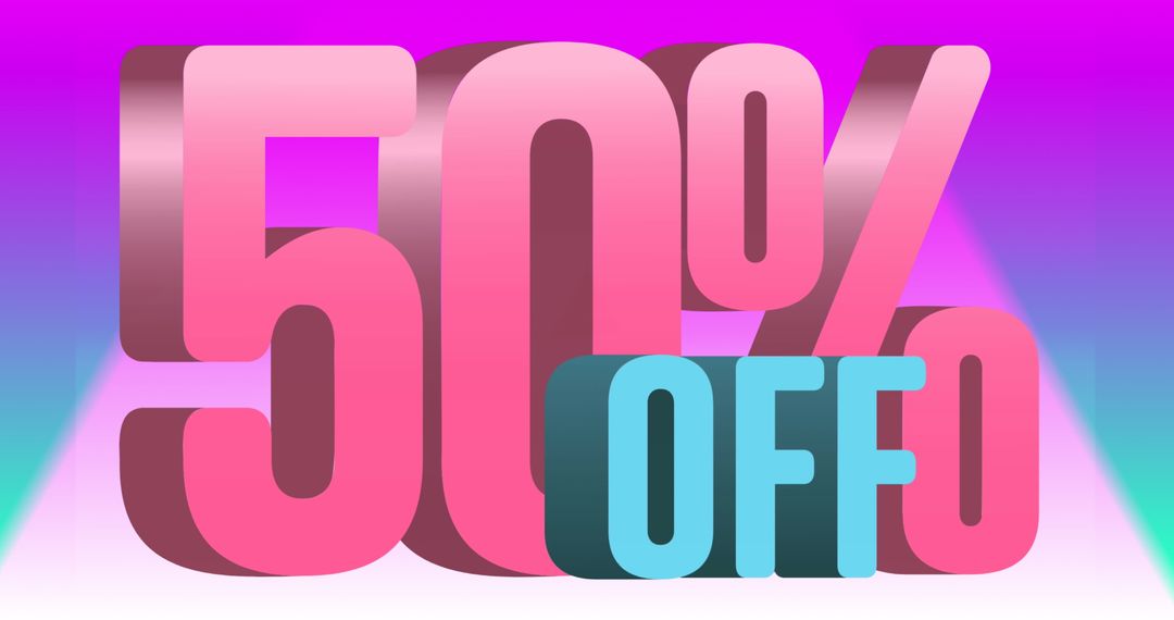 Bold 50% Off Text with Vibrant Gradient Background