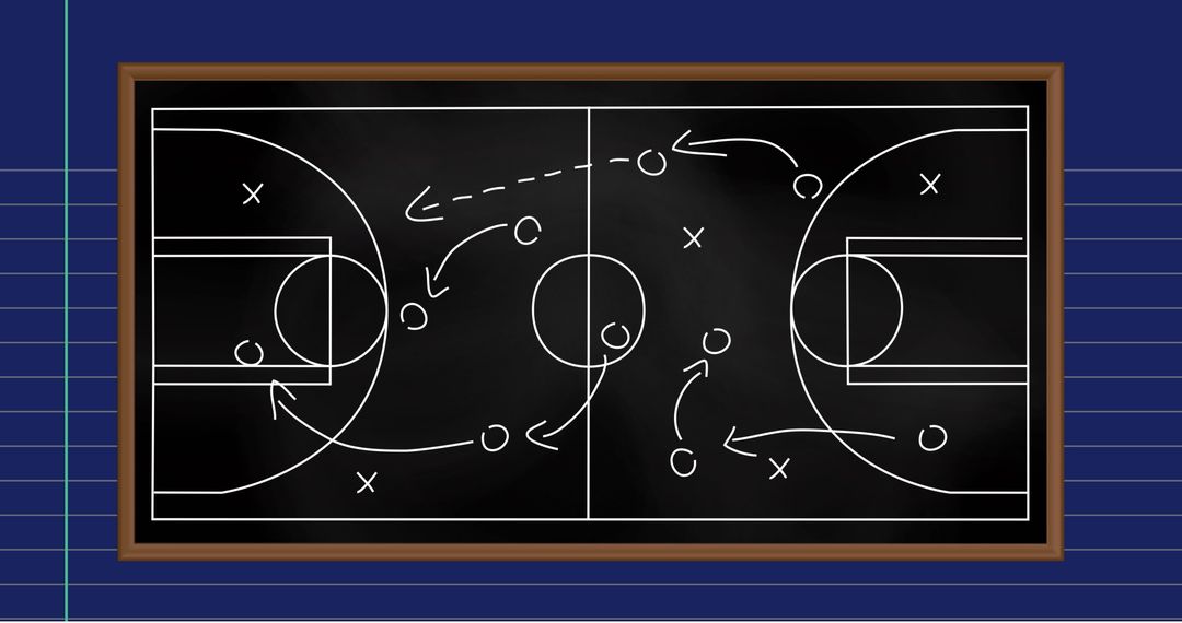 Basketball Strategy Plan Chalkboard Style on Blue Lined Paper