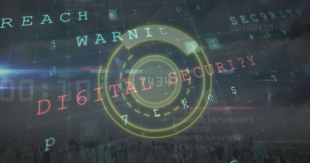 Futuristic Scanner Analyzing Cyber Security Data Over Cityscape