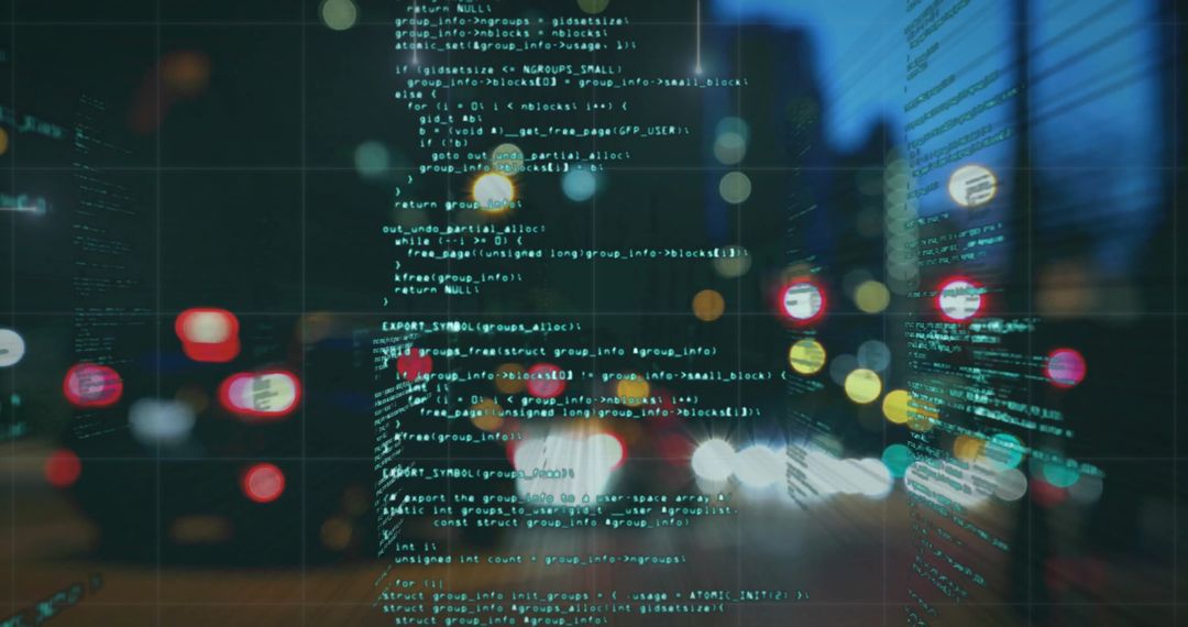 Cityscape with Digital Data Overlay Illustrating Modern Technology Trends