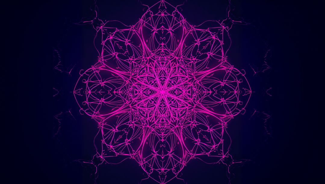 Radiating Neon Magenta Mandala With Fractal Filaments on Dark Navy-Black Gradient