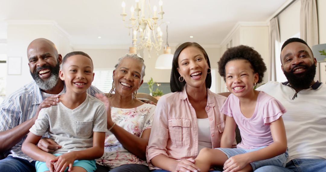 Joyful Multi-Generational Family Relaxing in Bright Living Room