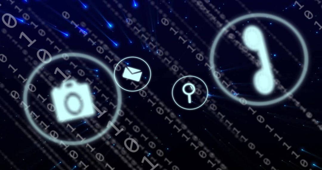 Futuristic Digital Icons with Binary Code Background