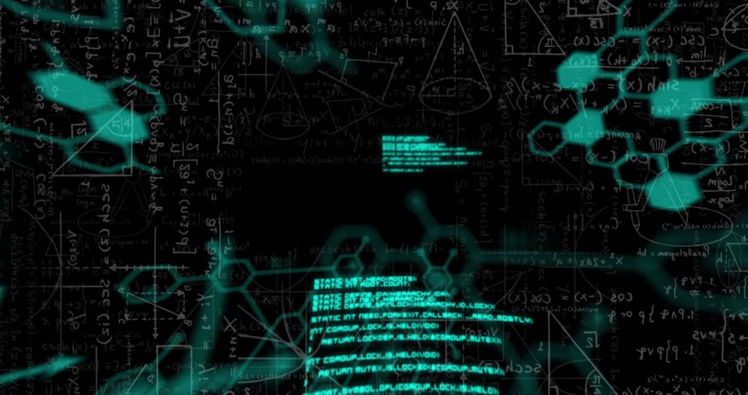 Futuristic Digital Data Interface Overlay on Mathematical Equations