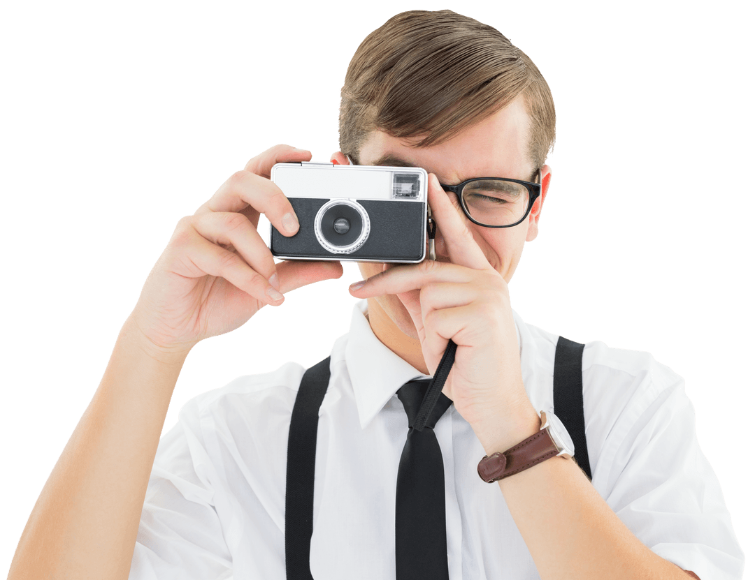 Transparent Hipster Taking Photo with Retro Camera