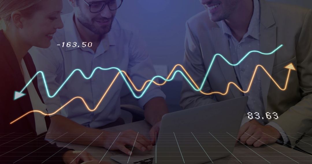 Business Team Analyzing Financial Graph on Laptop