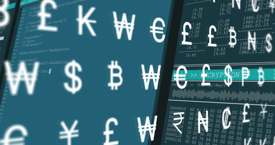 Image of multiple currency symbols moving over data processing against blue background - Free Images, Stock Photos and Pictures on Pikwizard.com