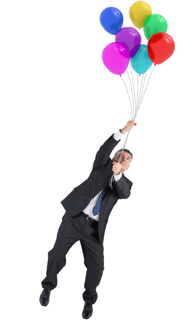 Businessman Holding Colorful Balloons on Transparent Background
