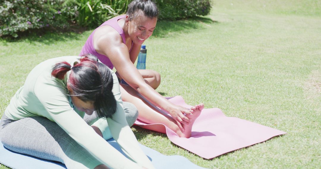 Two Women Enjoying Outdoor Yoga and Stretching in Park - Free Images, Stock Photos and Pictures on Pikwizard.com