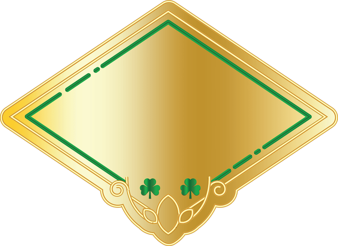 Golden Geometric Frame on Transparent Background with Green Accents