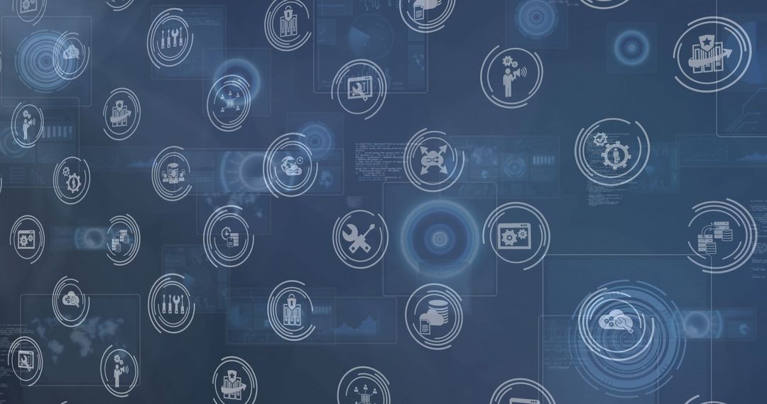 Digital Interface with Tech Icons and Data Connectivity Concepts