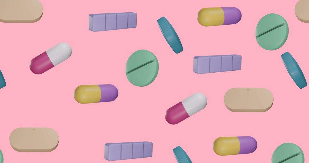 Colorful Medicine Pills on Vibrant Pink Background