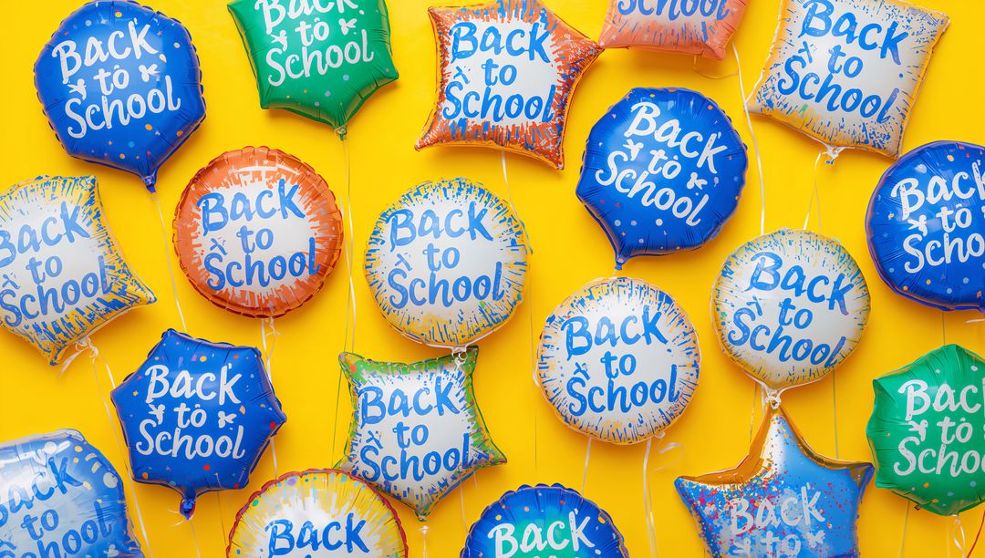 Colorful Back to School Balloons on Yellow Background