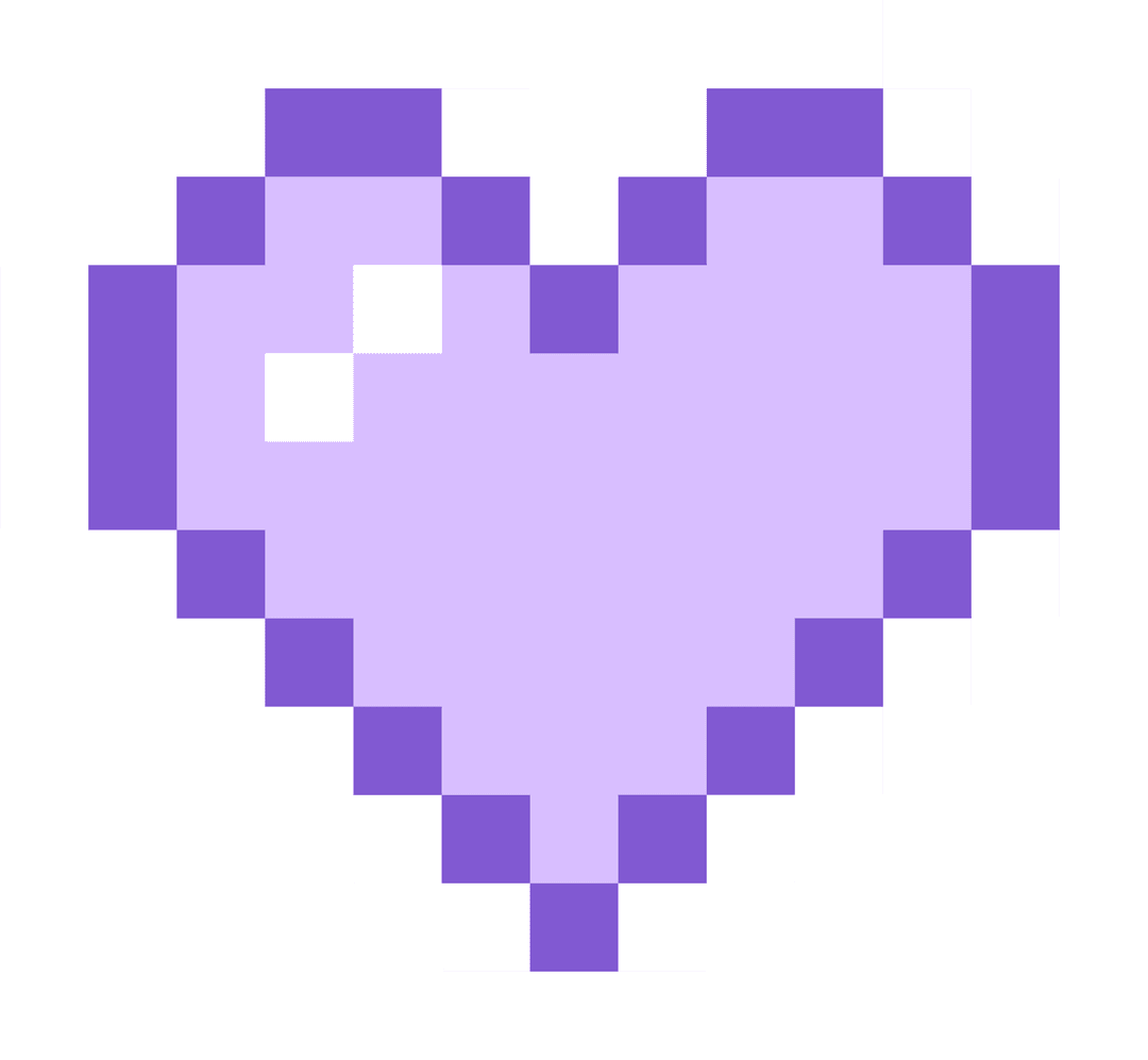 Pixel Art Lavender Heart with Gleam on Transparent Background