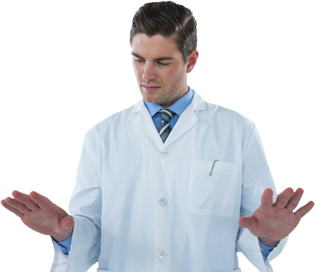 Professional Male Doctor Gesturing with Hands on Transparent Background - Download Free Stock Images Pikwizard.com