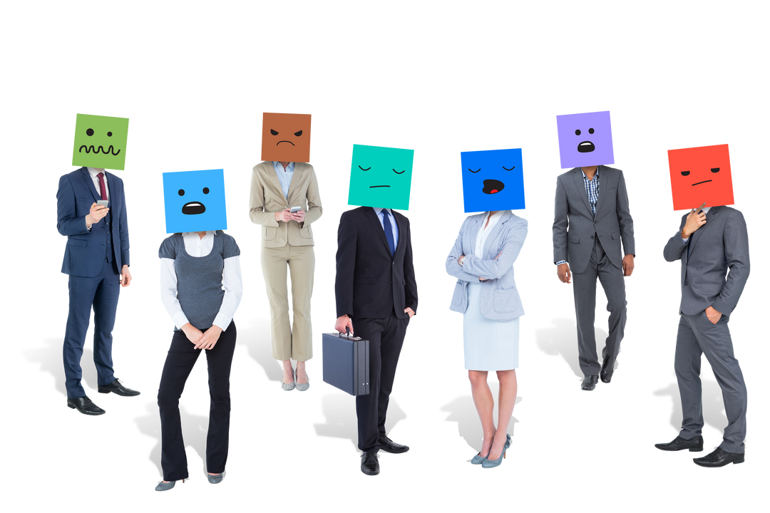 Business Team Wearing Expression Masks on Transparent Background - Download Free Stock Images Pikwizard.com