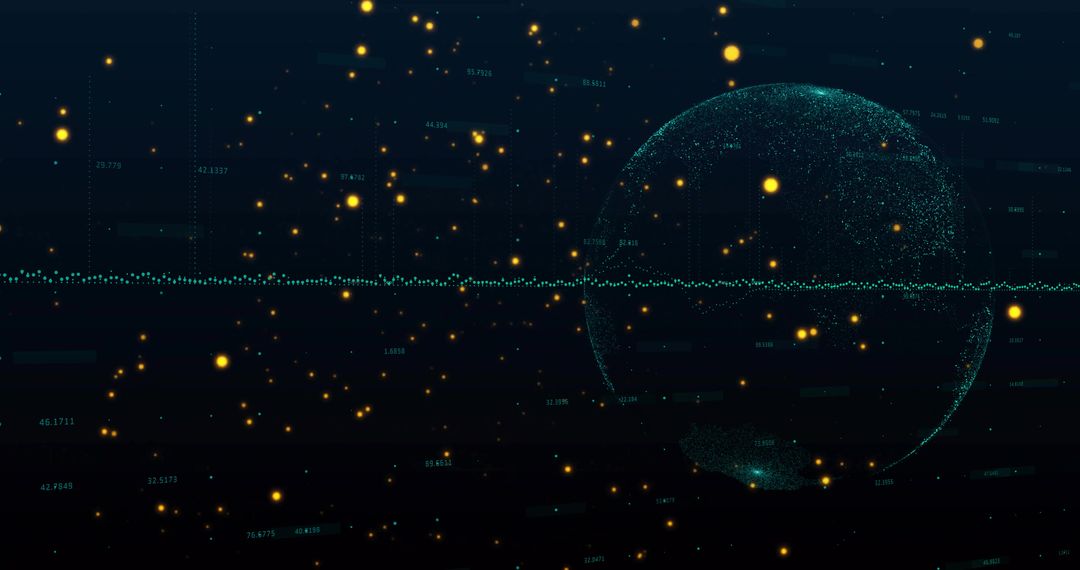 Futuristic Digital Sphere with Waveform and Light Orbs