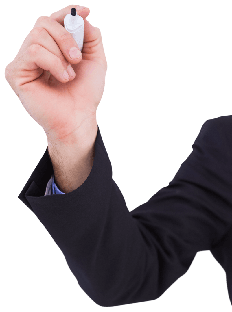Transparent Businessman's Hand with Marker in Writing Gesture