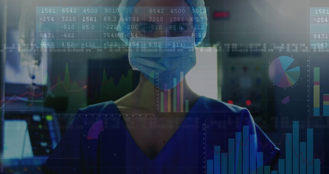 Nurse Analyzing Medical Data with Digital Charts in Hospital Control Room