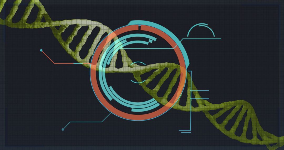 Futuristic DNA Structure with Digital Interface Overlay