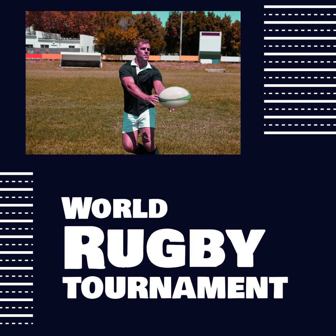 Rugby Player Holding Ball With Modern Text Design