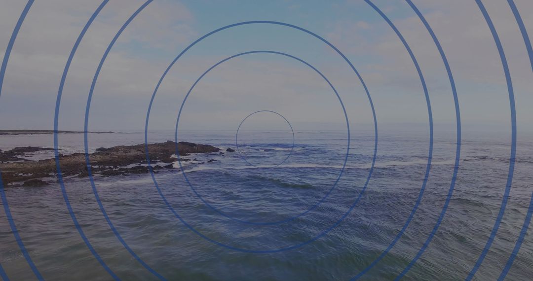 Tranquil Ocean Scene with Concentric Circles from Drone View