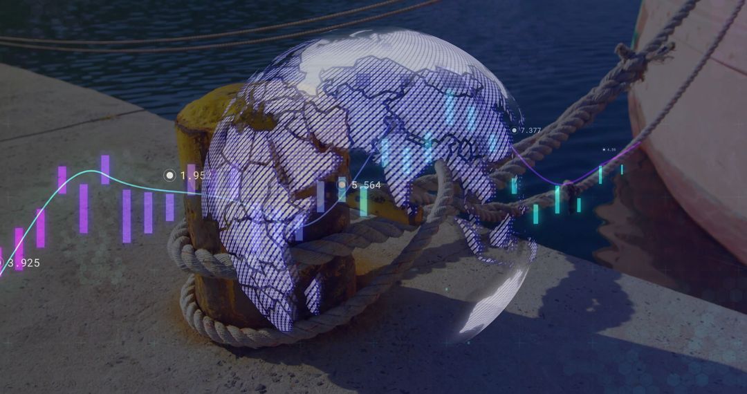 Global Shipping Network with Digital Financial Data and Earth Globe