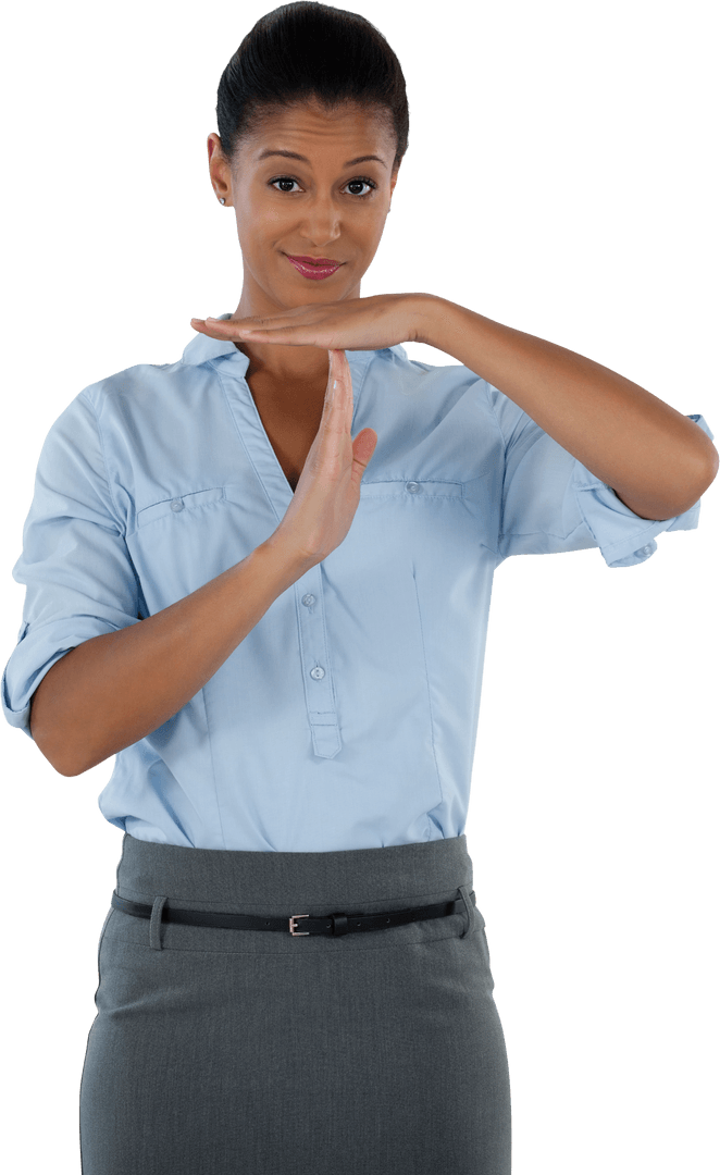 Transparent Businesswoman Showing Timeout Gesture
