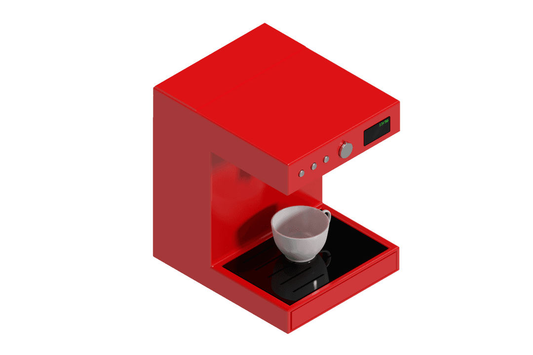 Transparent Red Coffee Maker with Cup High Angle