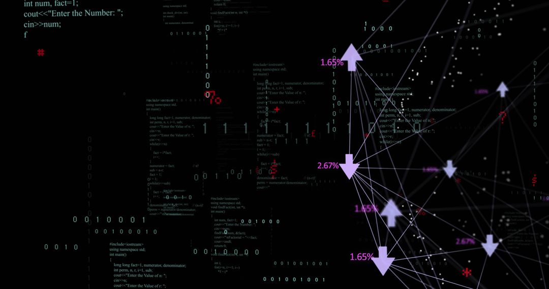 Digital data network with arrows in dark interface