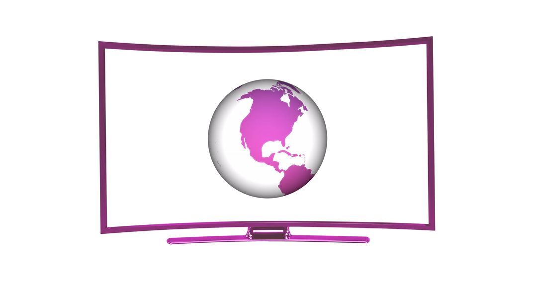 Curved TV Displaying Digital Globe on Minimalist White Background