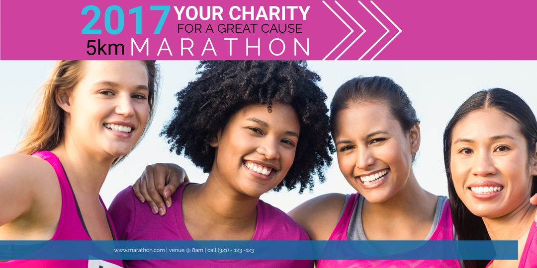 Diverse Women Smiling in Charity Marathon Promo for Fitness and Empowerment - Download Free Stock Templates Pikwizard.com