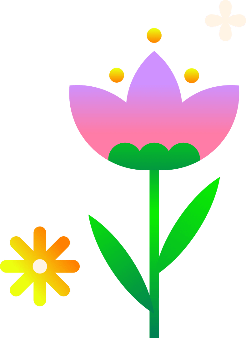 Transparent Floral Illustration with Gradient Petals and Botanical Elements