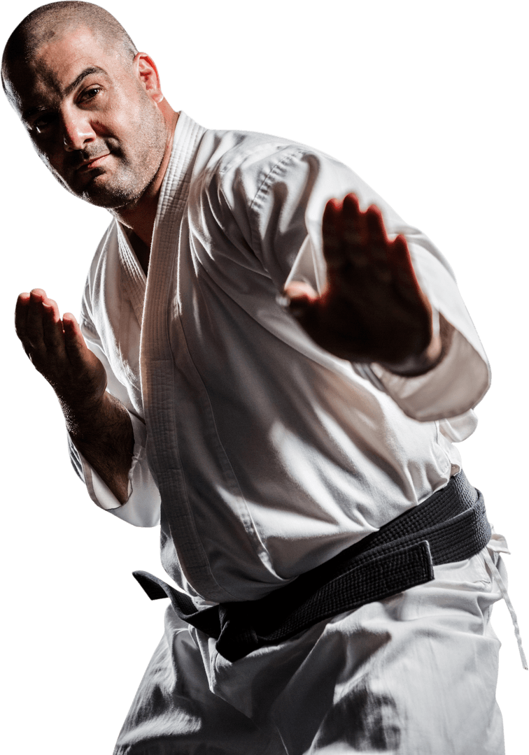 Karate Enthusiast Demonstrating Powerful Martial Arts Stance - Transparent