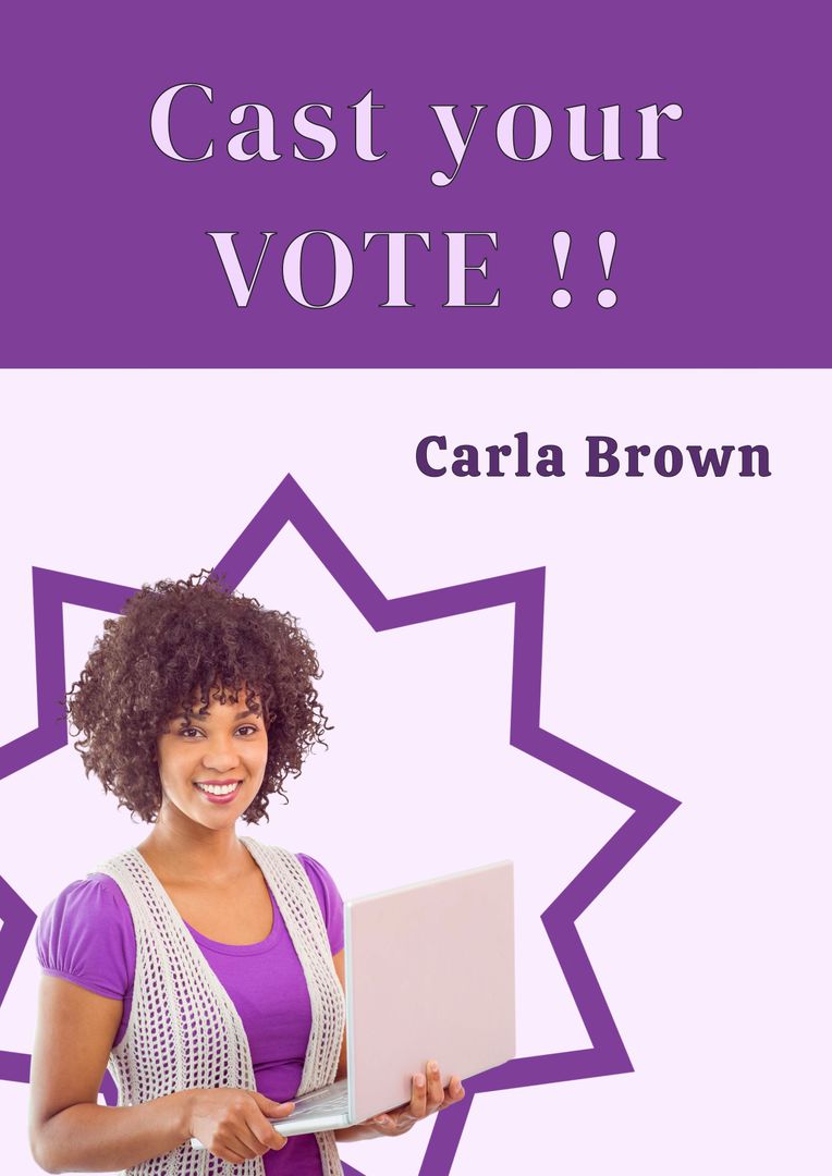 Vote Awareness Campaign with Smiling Woman and Laptop
