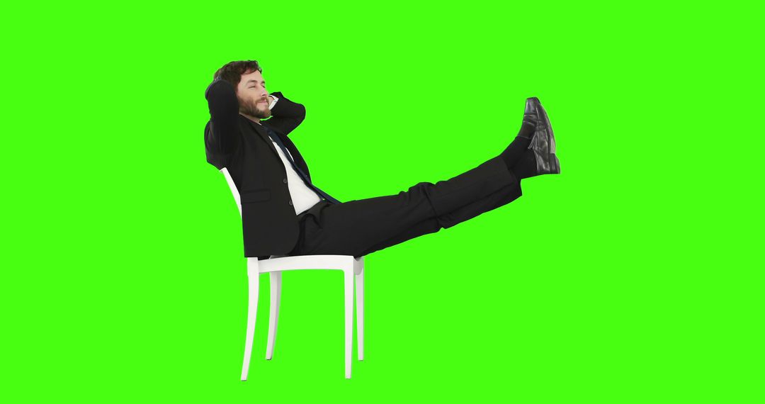 Relaxed Businessman Enjoying Break Sitting On Chair, Green Screen Background - Free Images, Stock Photos and Pictures on Pikwizard.com